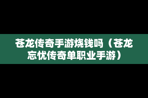 苍龙传奇手游烧钱吗（苍龙忘忧传奇单职业手游）