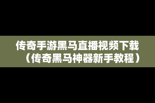 传奇手游黑马直播视频下载（传奇黑马神器新手教程）