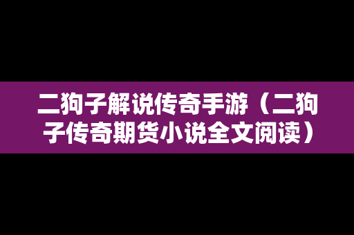 二狗子解说传奇手游（二狗子传奇期货小说全文阅读）
