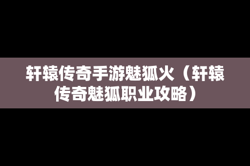 轩辕传奇手游魅狐火（轩辕传奇魅狐职业攻略）