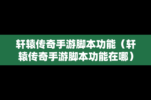 轩辕传奇手游脚本功能（轩辕传奇手游脚本功能在哪）