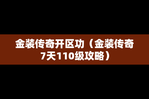 金装传奇开区功（金装传奇7天110级攻略）