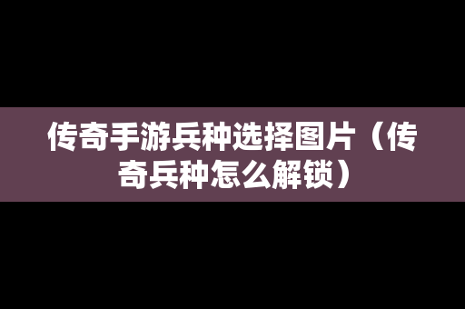 传奇手游兵种选择图片（传奇兵种怎么解锁）