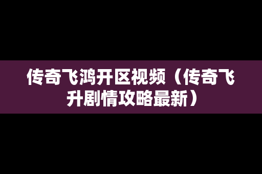 传奇飞鸿开区视频（传奇飞升剧情攻略最新）