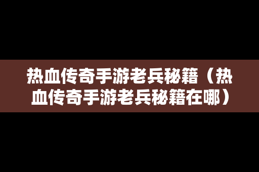 热血传奇手游老兵秘籍（热血传奇手游老兵秘籍在哪）
