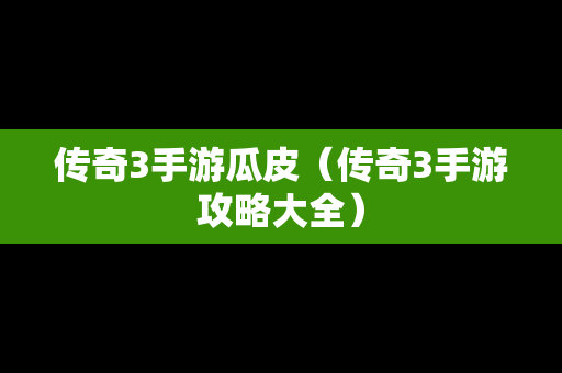 传奇3手游瓜皮（传奇3手游攻略大全）
